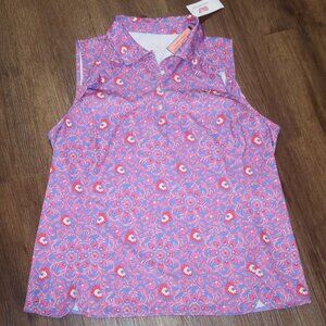 NWT Womens Vineyard Vines Performance Katama Floral Sleeveless Golf Polo Shirt L
